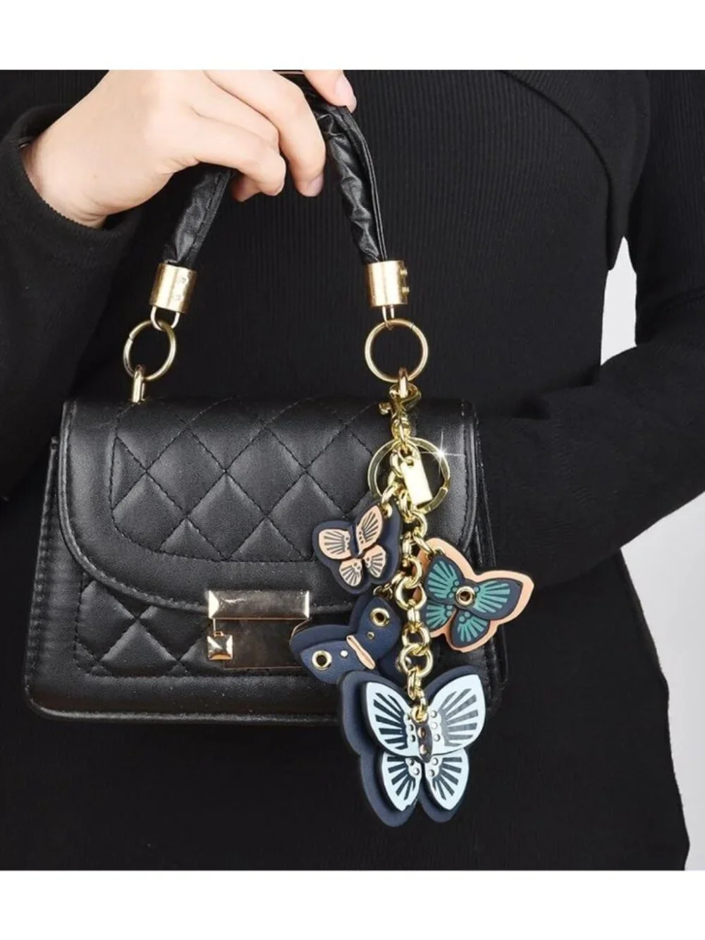 Chic Leather Butterfly Bag Charm | Stylish Purse Keychain for Handbags